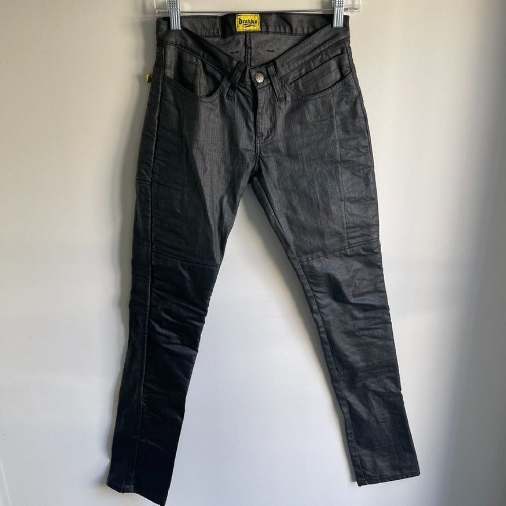 Drayko Size 8 Black Keylar Faux Leather Womens Motorcycle Pants Jeans